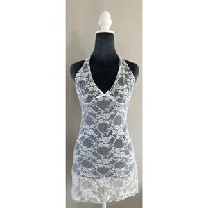 Negligee Lingerie Babydoll Halter Ivory Cami Lace Mesh Sheer SM Floral Pattern